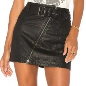 Free People Belted Black Vegan Leather Mini Skirt - Size 4